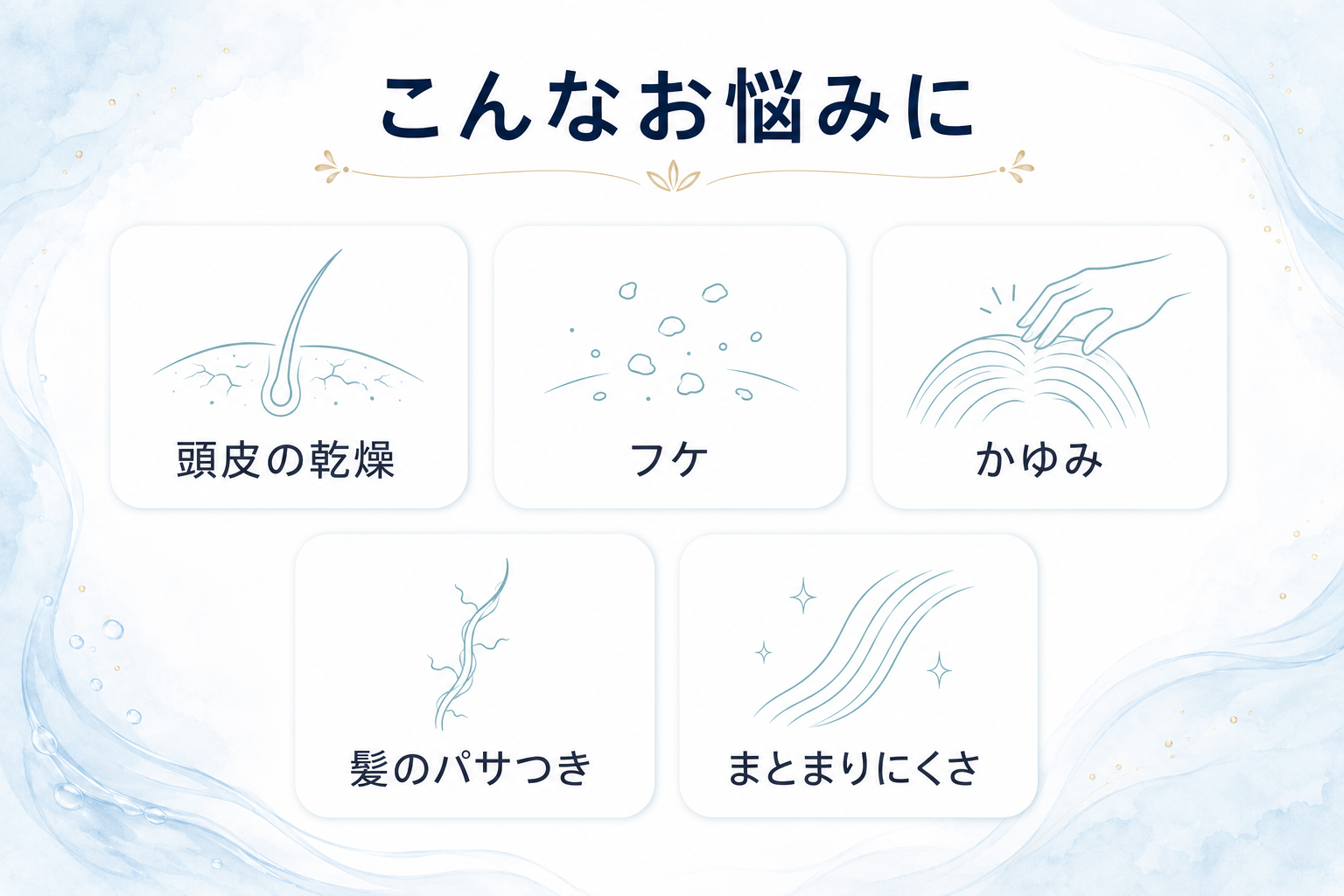 頭皮の乾燥やフケ、かゆみ、髪のパサつきなどのお悩み